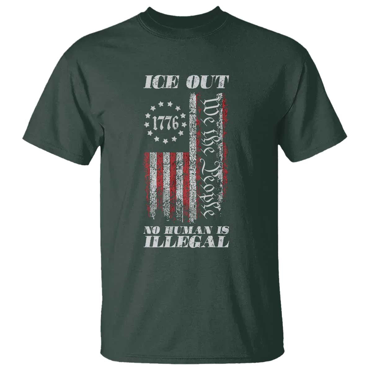 Ice Out No Human Is Illegal T Shirt Vintage Old 1776 US Flag