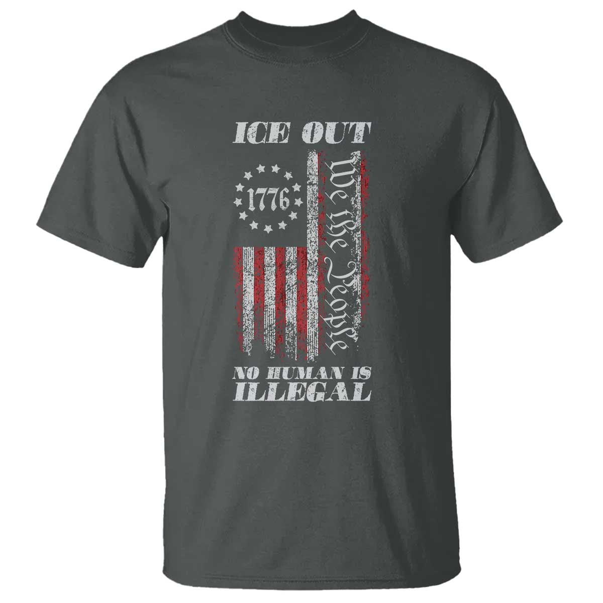 Ice Out No Human Is Illegal T Shirt Vintage Old 1776 US Flag