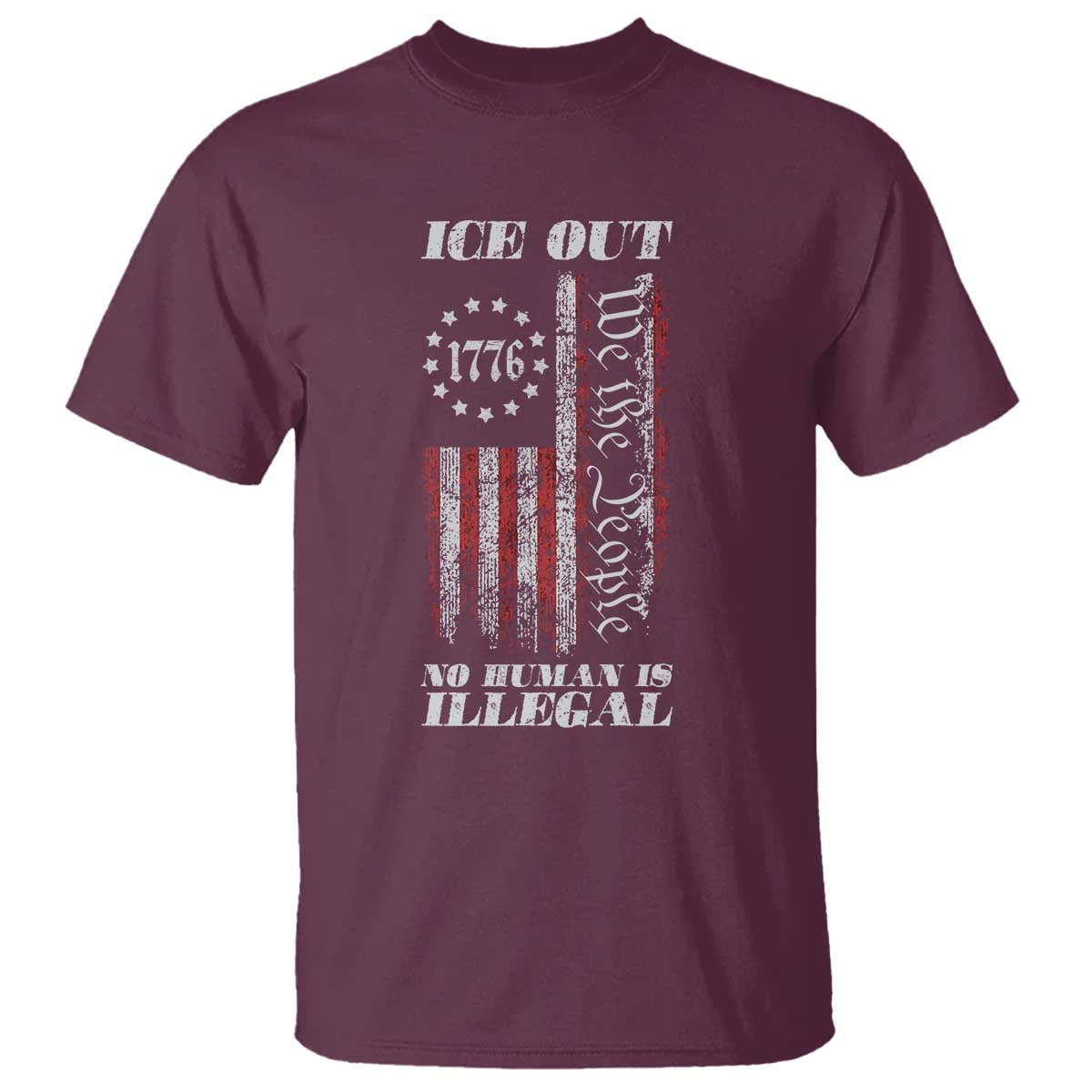 Ice Out No Human Is Illegal T Shirt Vintage Old 1776 US Flag