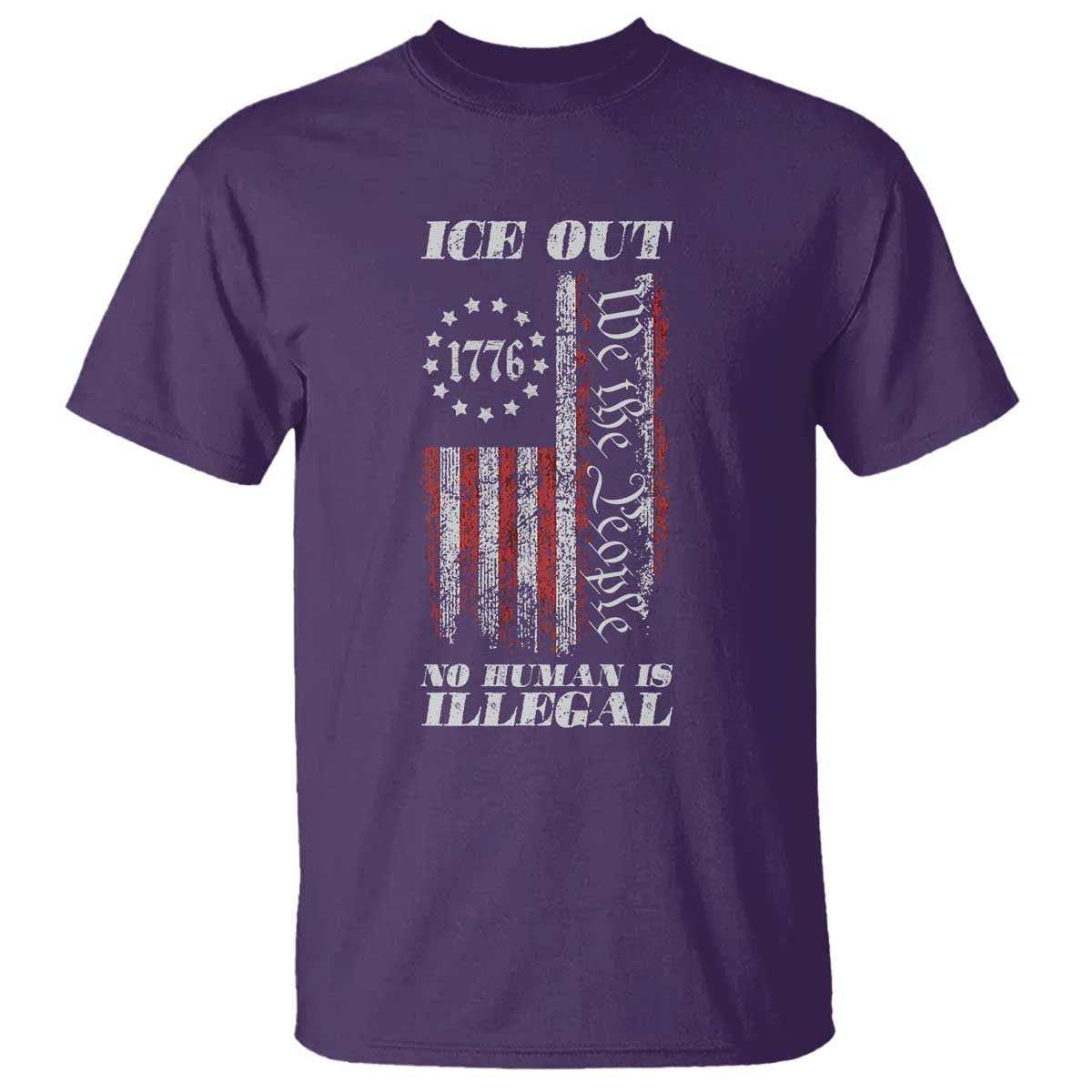 Ice Out No Human Is Illegal T Shirt Vintage Old 1776 US Flag