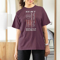 Ice Out No Human Is Illegal T Shirt For Women Vintage Old 1776 US Flag