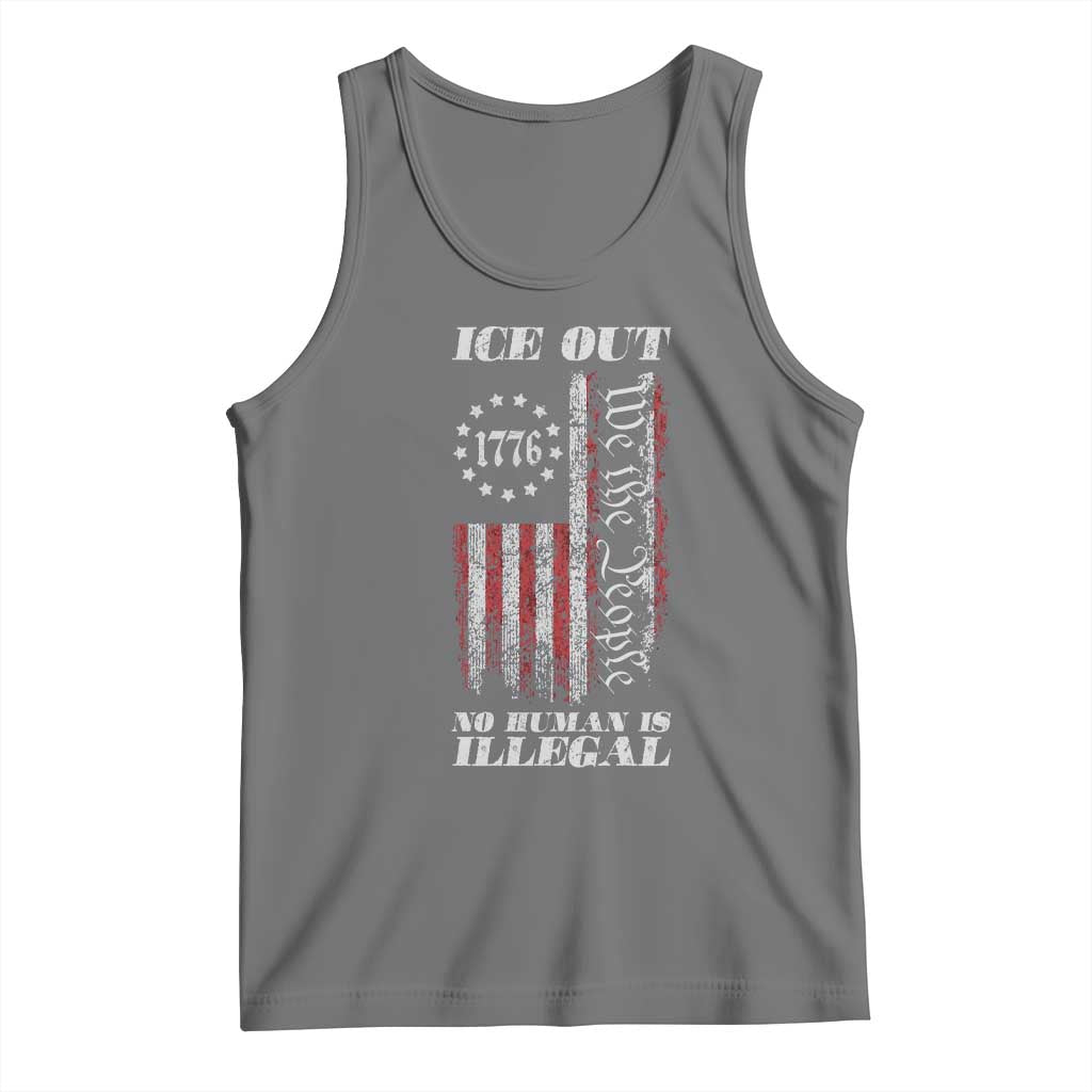 Ice Out No Human Is Illegal Tank Top Vintage Old 1776 US Flag