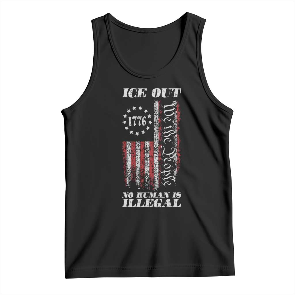 Ice Out No Human Is Illegal Tank Top Vintage Old 1776 US Flag