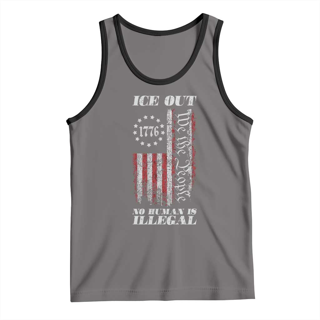 Ice Out No Human Is Illegal Tank Top Vintage Old 1776 US Flag