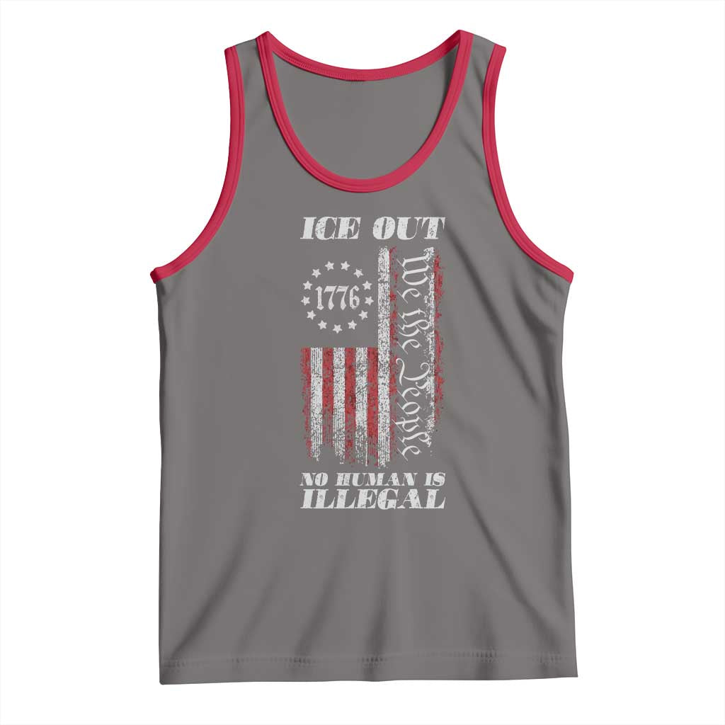 Ice Out No Human Is Illegal Tank Top Vintage Old 1776 US Flag