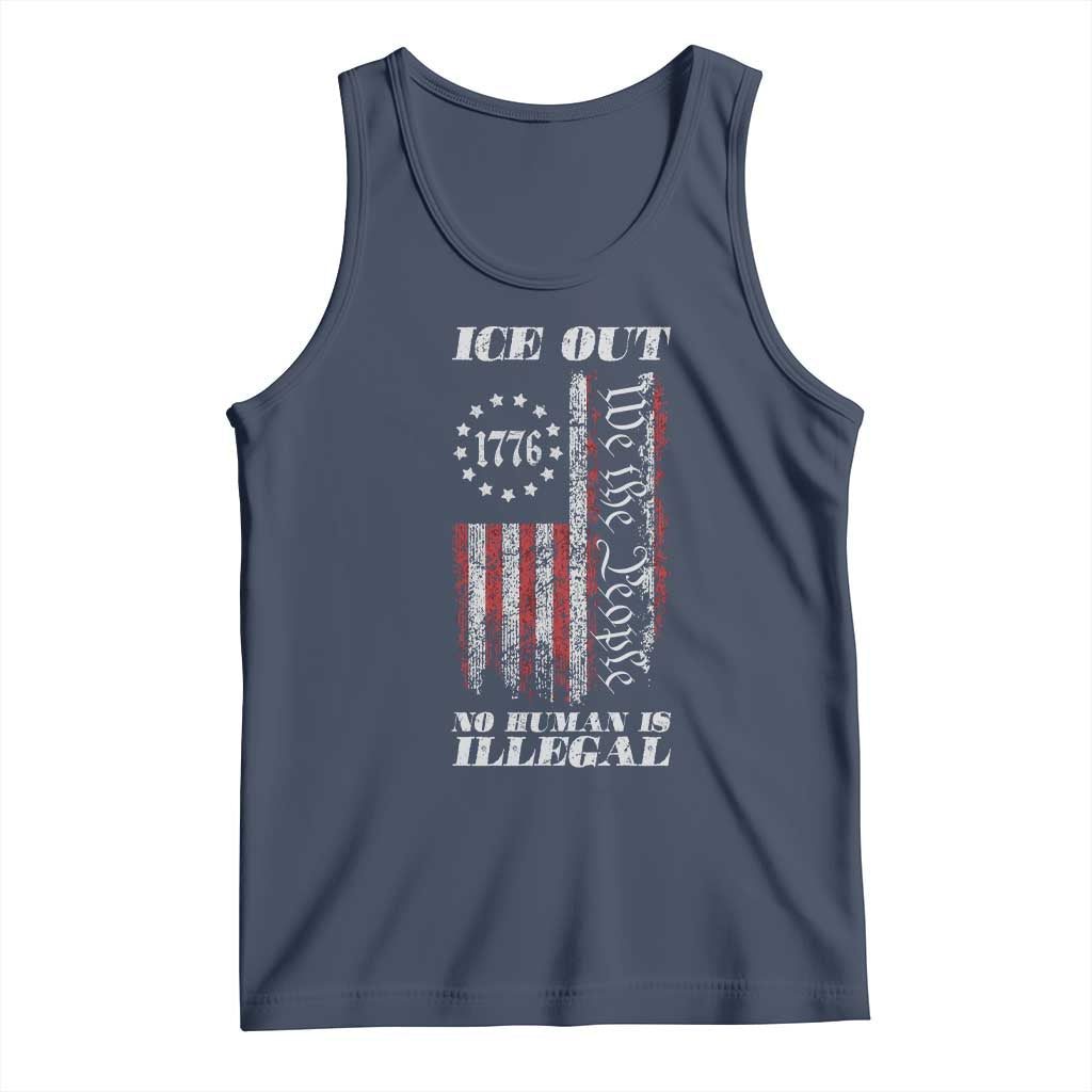 Ice Out No Human Is Illegal Tank Top Vintage Old 1776 US Flag