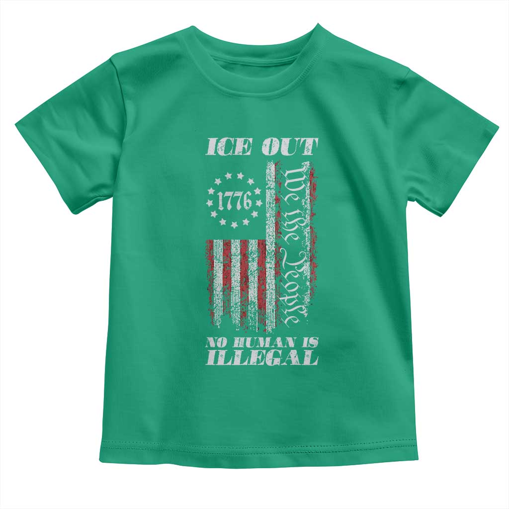 Ice Out No Human Is Illegal Toddler T Shirt Vintage Old 1776 US Flag