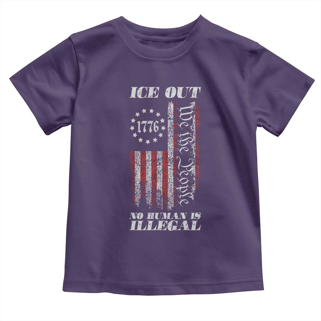 Ice Out No Human Is Illegal Toddler T Shirt Vintage Old 1776 US Flag