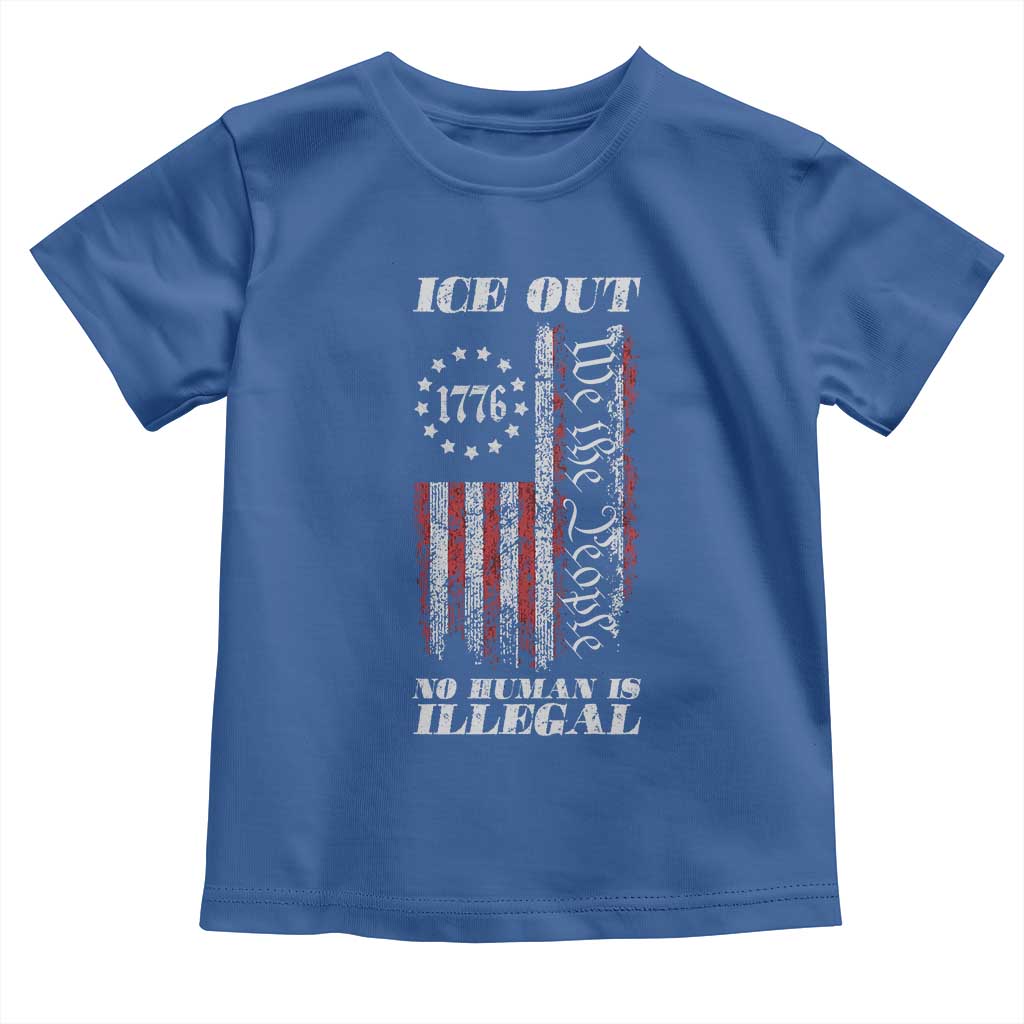 Ice Out No Human Is Illegal Toddler T Shirt Vintage Old 1776 US Flag