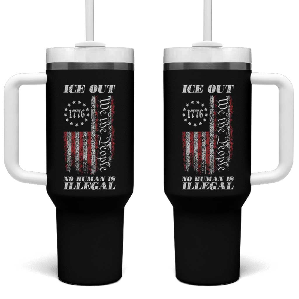 Ice Out No Human Is Illegal Tumbler With Handle Vintage Old 1776 US Flag