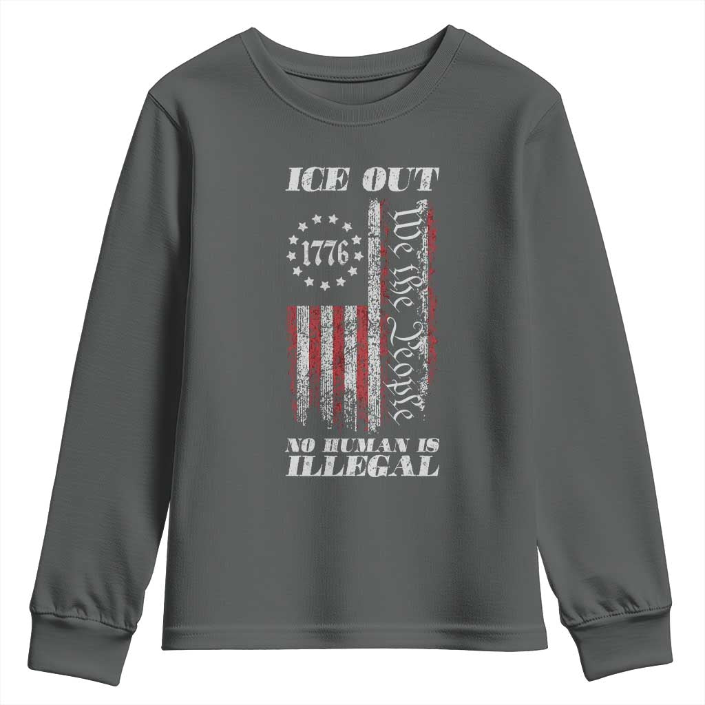 Ice Out No Human Is Illegal Youth Sweatshirt Vintage Old 1776 US Flag