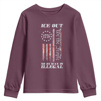 Ice Out No Human Is Illegal Youth Sweatshirt Vintage Old 1776 US Flag