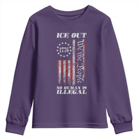 Ice Out No Human Is Illegal Youth Sweatshirt Vintage Old 1776 US Flag
