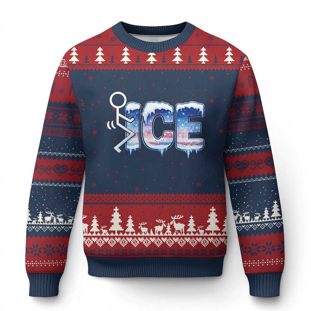 Fck Ice Ugly Christmas Sweater Sarcastic Immigration Protest