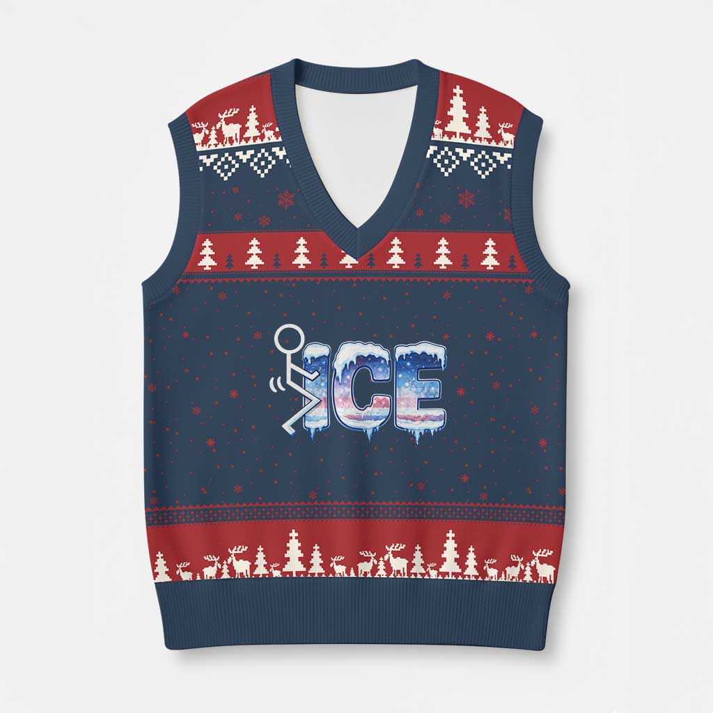 Fck Ice V-Neck Knit Sweater Vest Sarcastic Immigration Protest
