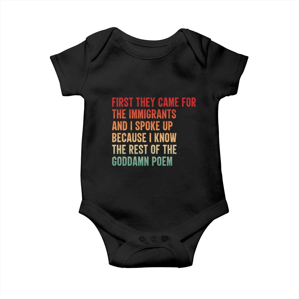 First They Came For The Immigrants Baby Onesie Retro Human Rights Protest