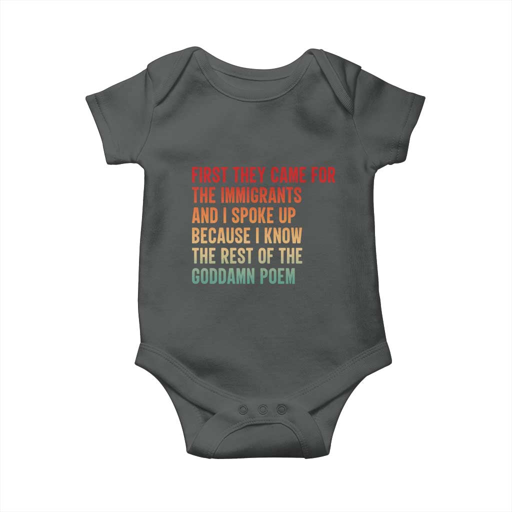 First They Came For The Immigrants Baby Onesie Retro Human Rights Protest
