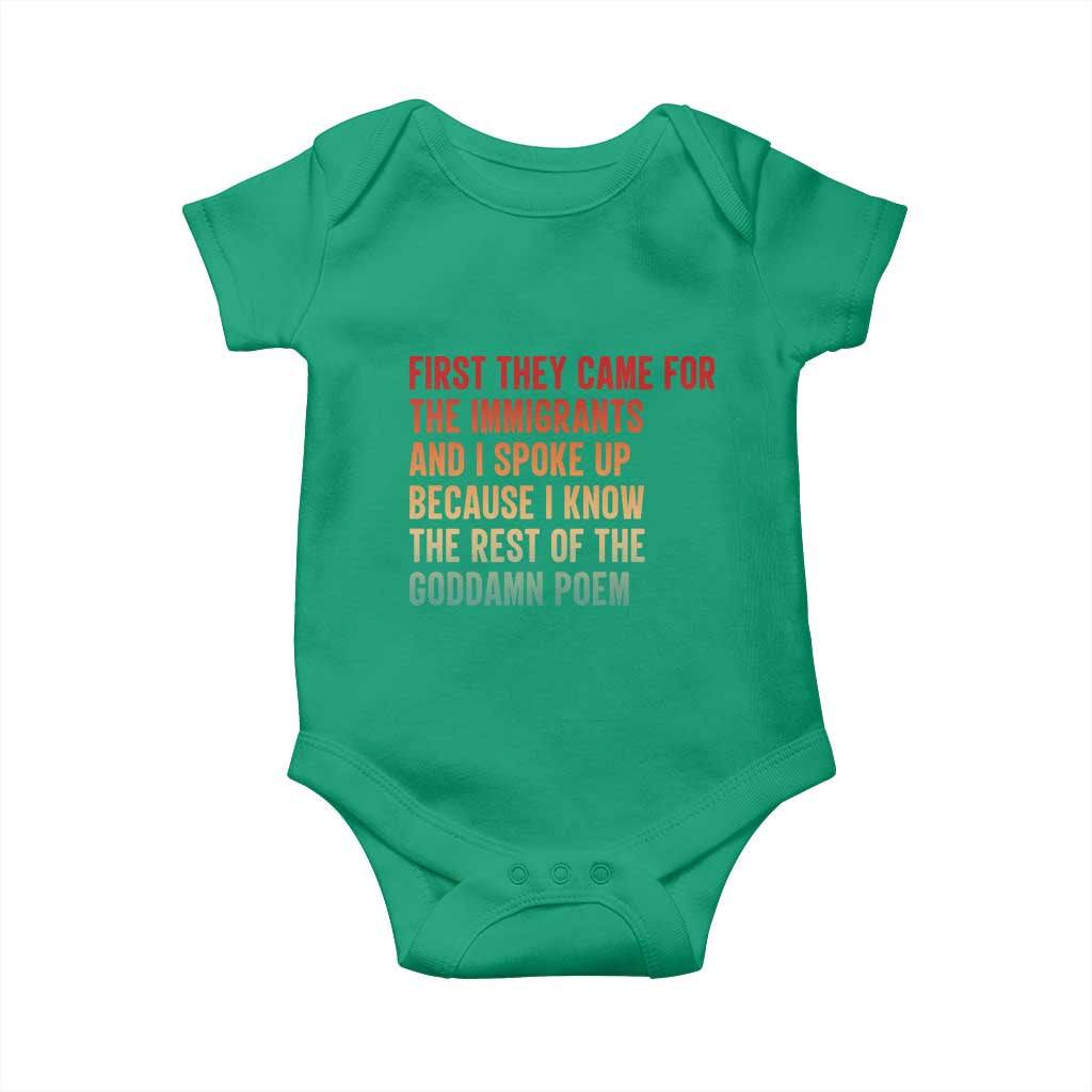 First They Came For The Immigrants Baby Onesie Retro Human Rights Protest