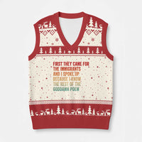 First They Came For The Immigrants V-Neck Knit Sweater Vest Retro Human Rights Protest