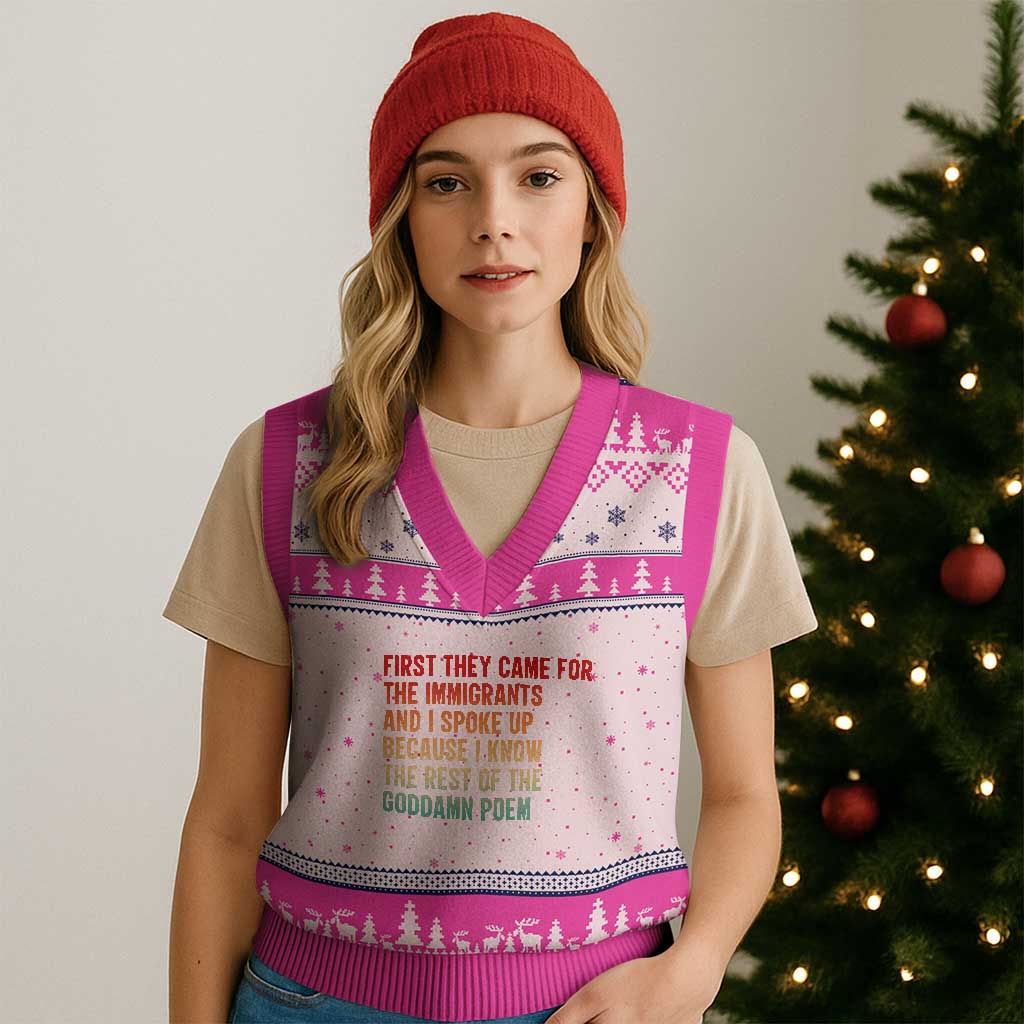 First They Came For The Immigrants V-Neck Knit Sweater Vest Retro Human Rights Protest