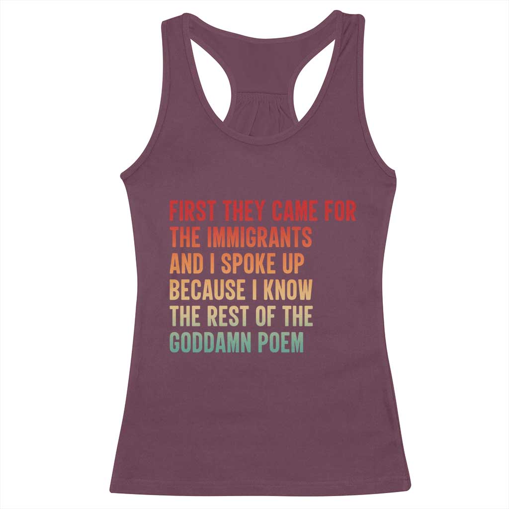First They Came For The Immigrants Racerback Tank Top Retro Human Rights Protest