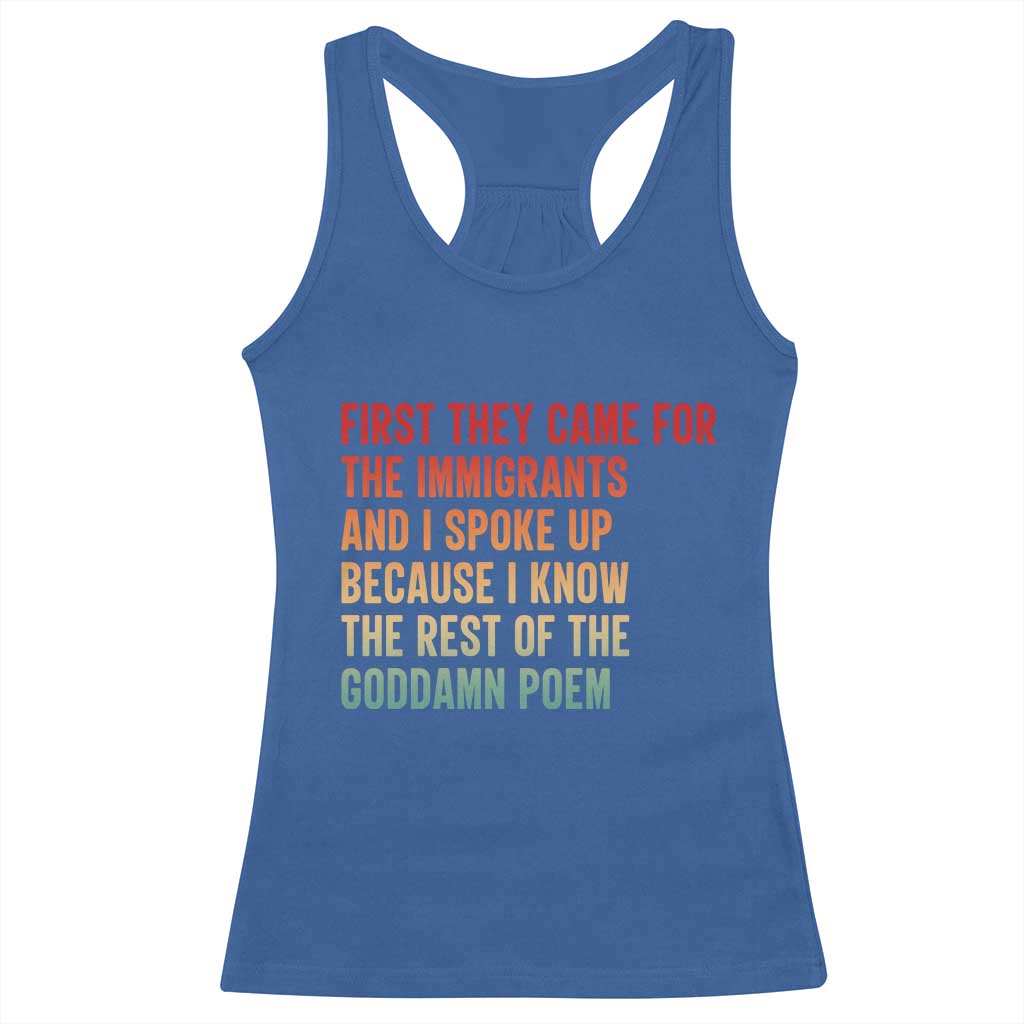 First They Came For The Immigrants Racerback Tank Top Retro Human Rights Protest