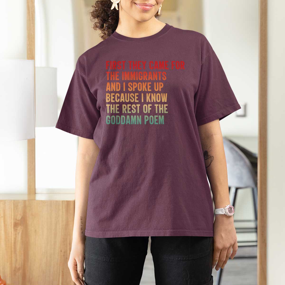 First They Came For The Immigrants T Shirt For Women Retro Human Rights Protest