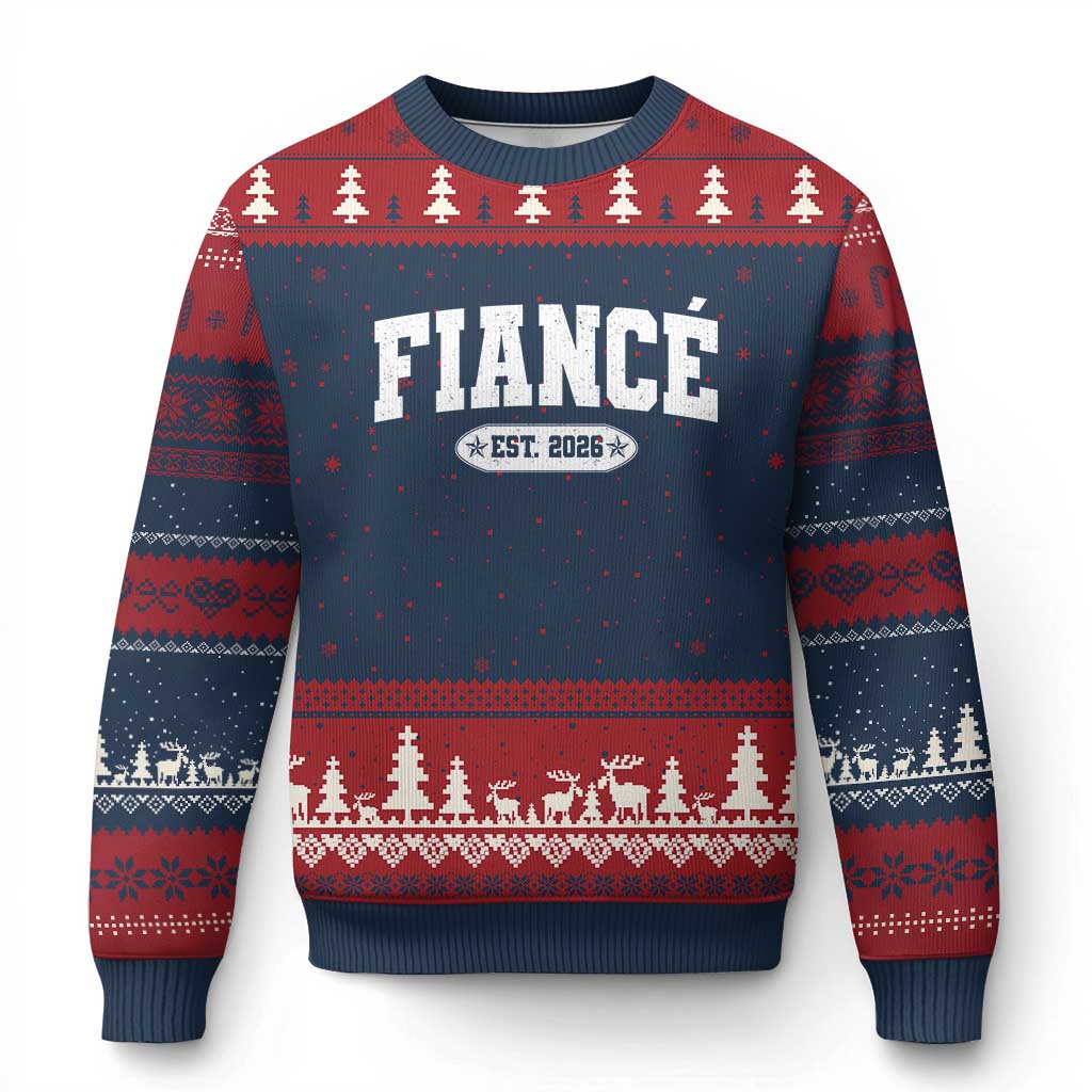 Fiance Est 2026 Ugly Christmas Sweater Future Mr. and Mrs. Boyfriend Engagement Gift