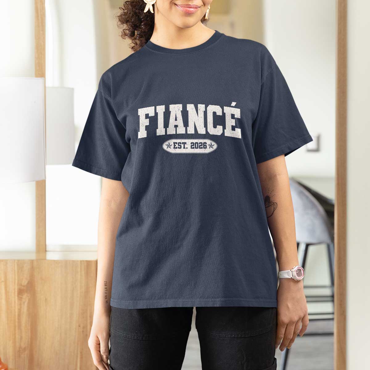 Fiance Est 2026 T Shirt For Women Future Mr. and Mrs. Boyfriend Engagement Gift