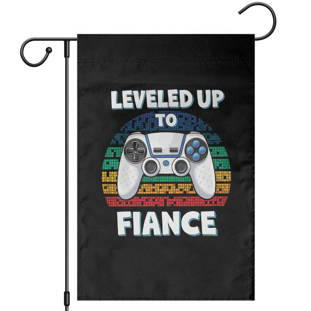 Leveled Up To Fiance Garden Flag Retro Newly Engaged Gifts For Him