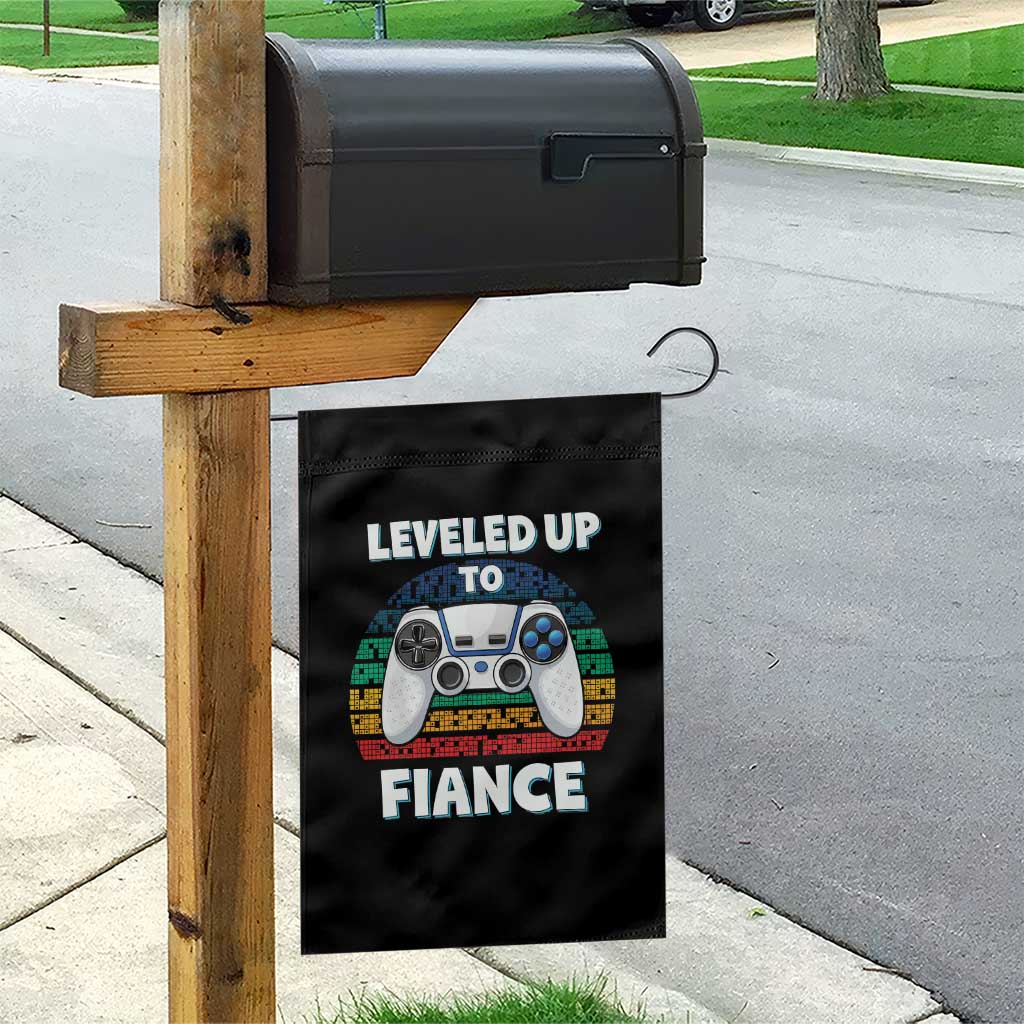 Leveled Up To Fiance Garden Flag Retro Newly Engaged Gifts For Him