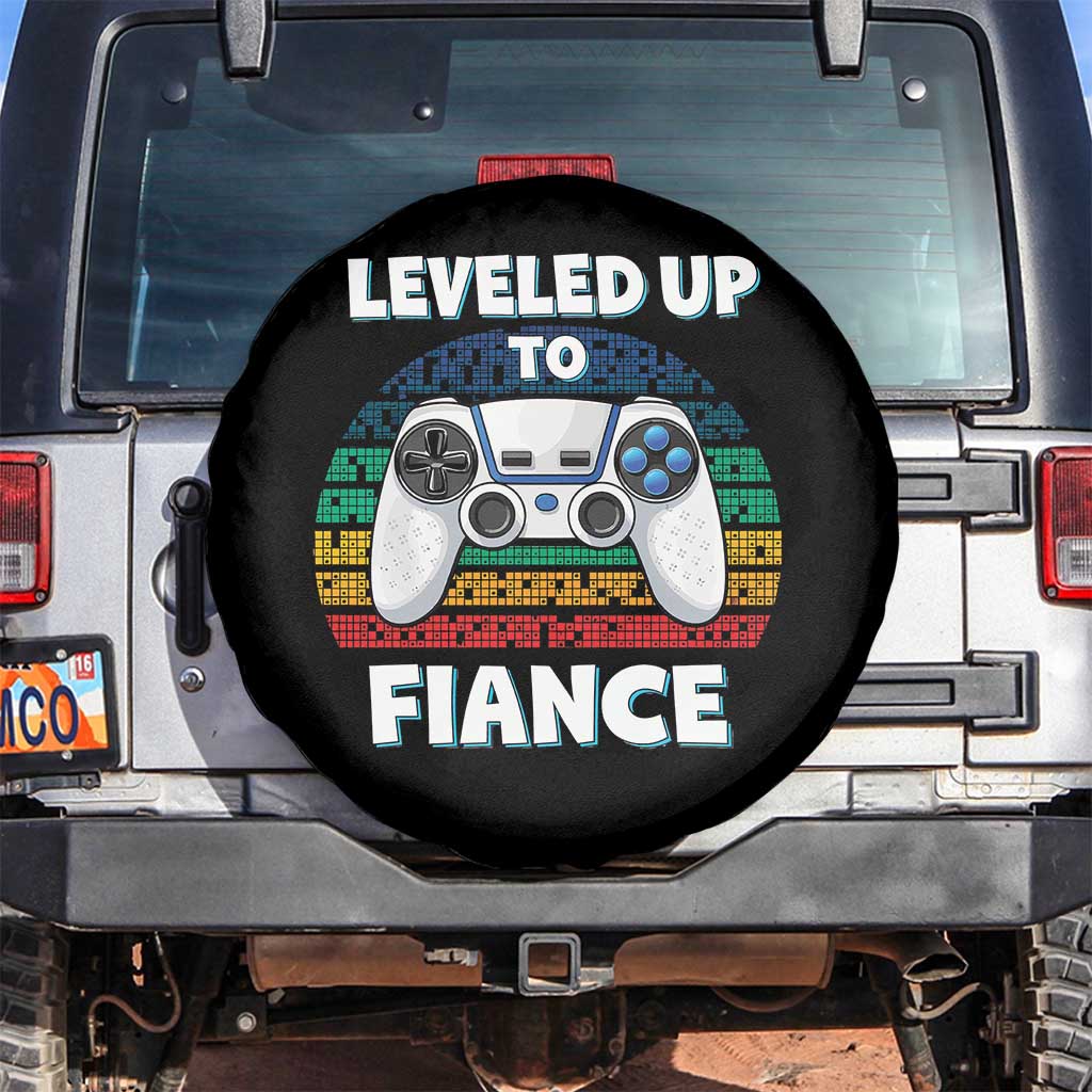 Leveled Up To Fiance Spare Tire Cover Retro Newly Engaged Gifts For Him