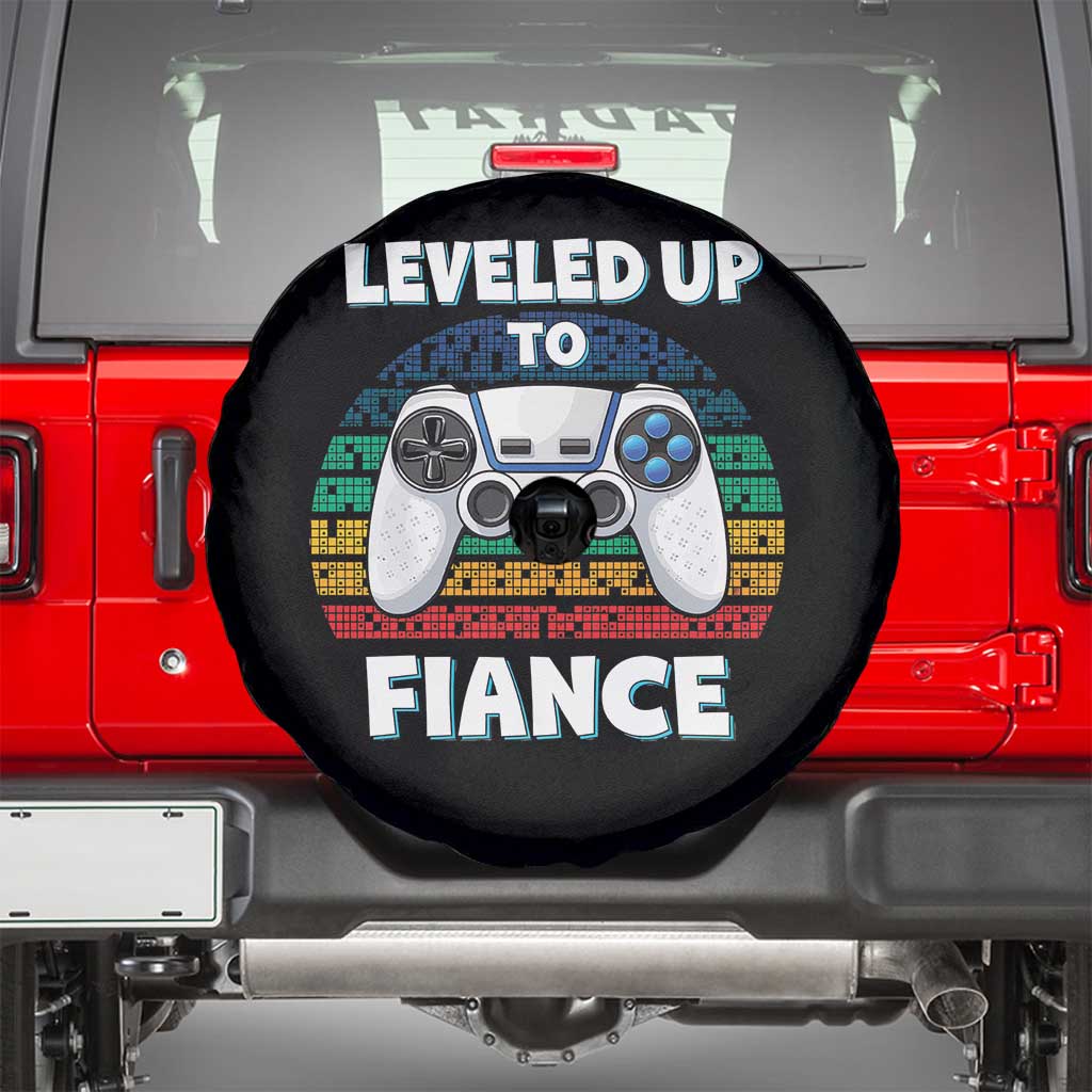 Leveled Up To Fiance Spare Tire Cover Retro Newly Engaged Gifts For Him