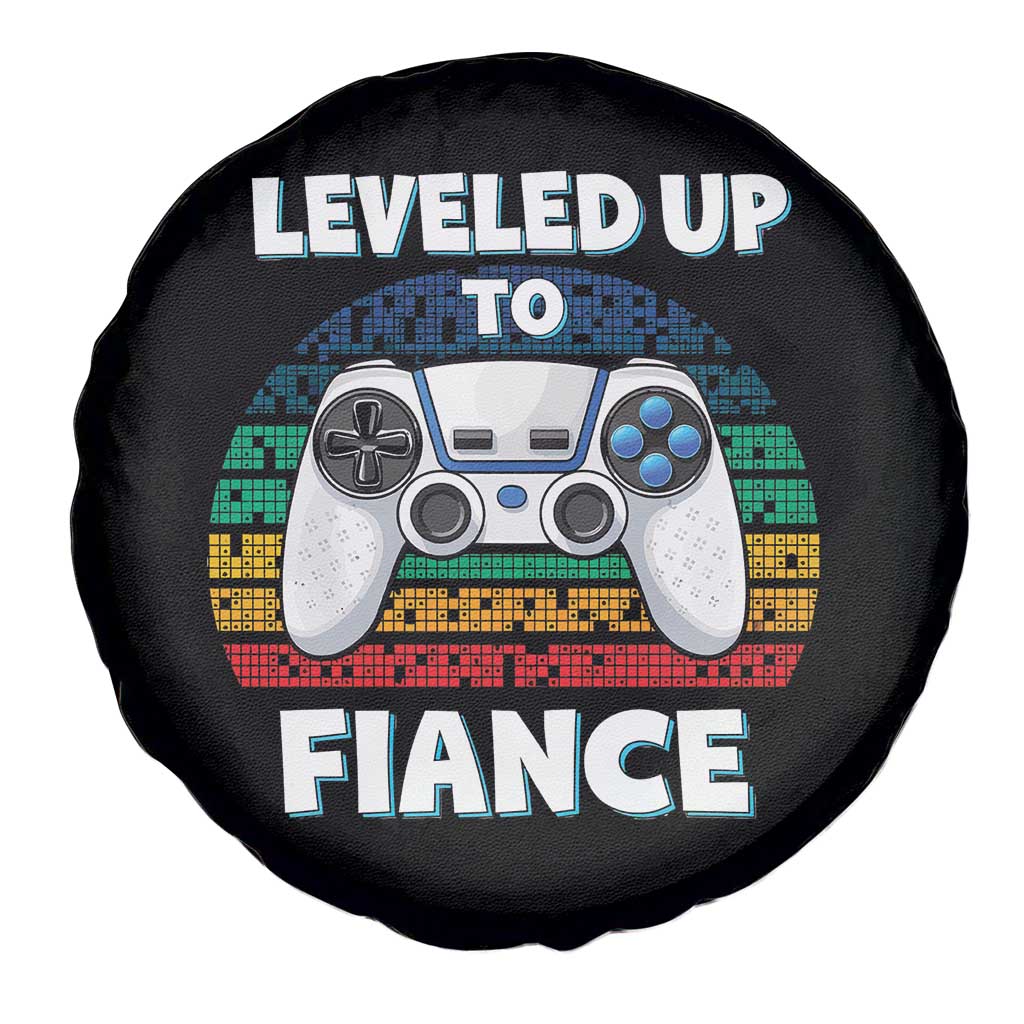 Leveled Up To Fiance Spare Tire Cover Retro Newly Engaged Gifts For Him