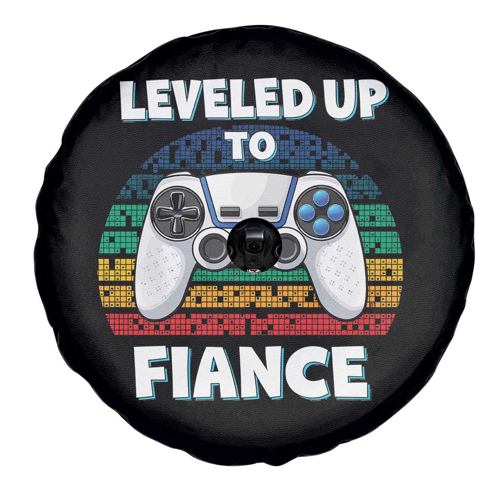 Leveled Up To Fiance Spare Tire Cover Retro Newly Engaged Gifts For Him