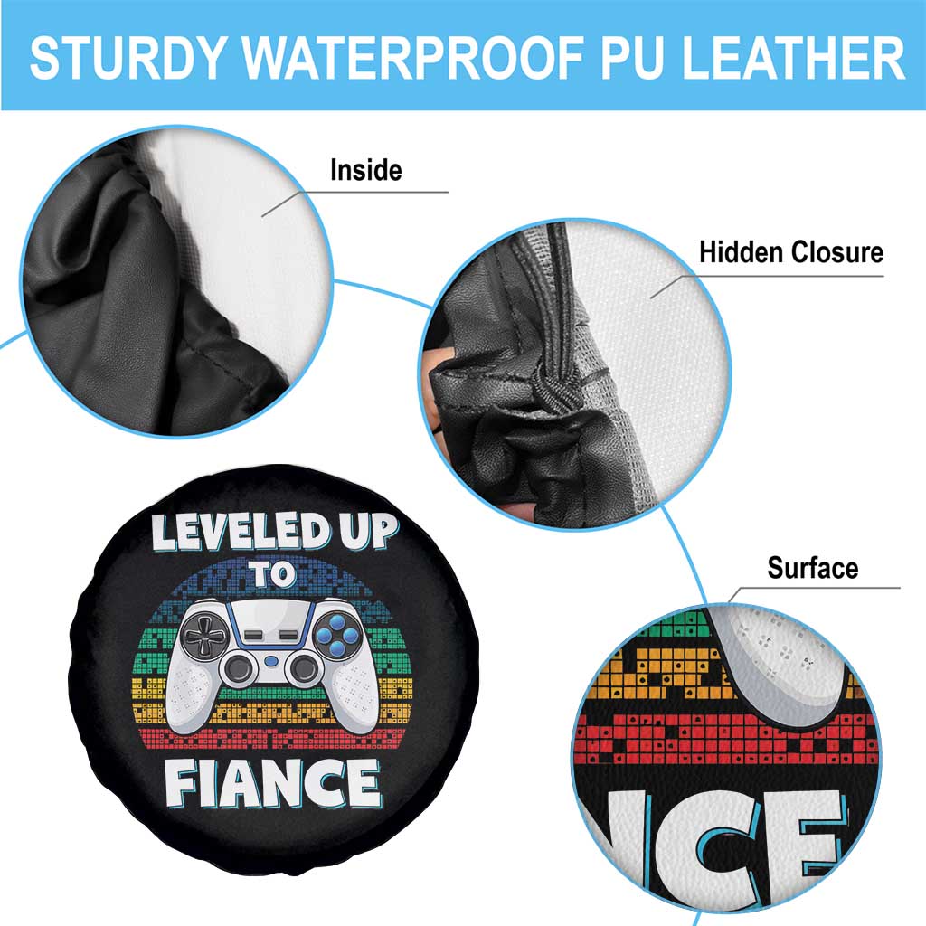 Leveled Up To Fiance Spare Tire Cover Retro Newly Engaged Gifts For Him