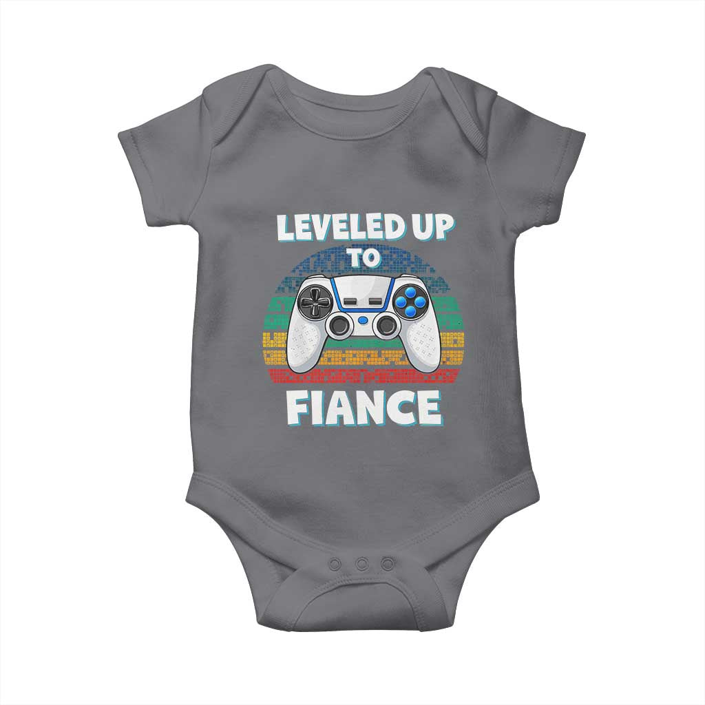 Leveled Up To Fiance Baby Onesie Retro Newly Engaged Gifts For Him