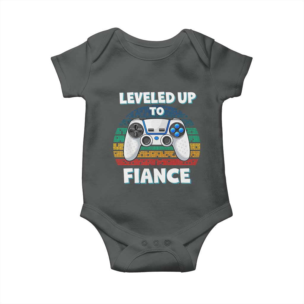 Leveled Up To Fiance Baby Onesie Retro Newly Engaged Gifts For Him
