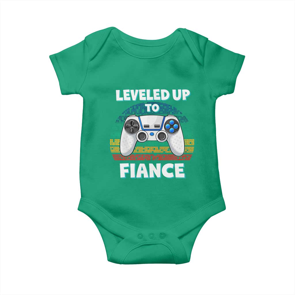 Leveled Up To Fiance Baby Onesie Retro Newly Engaged Gifts For Him