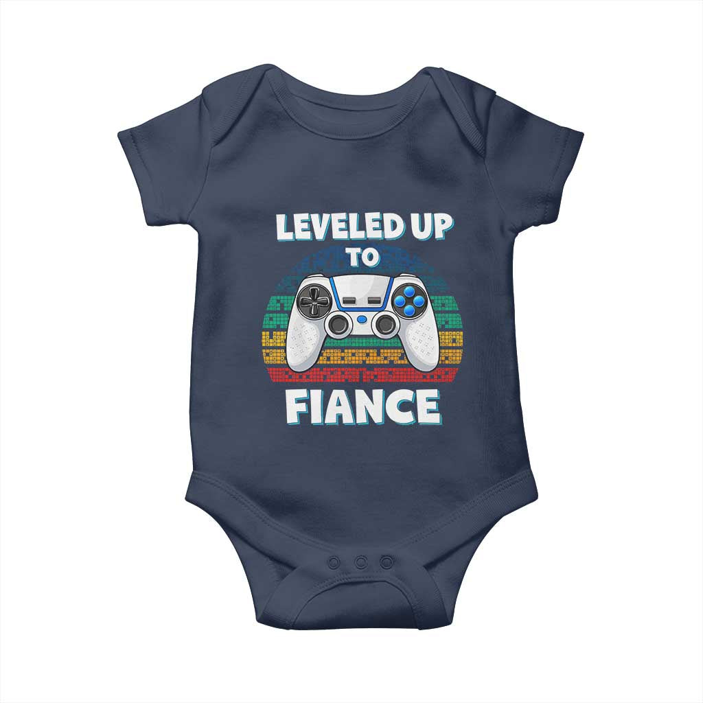 Leveled Up To Fiance Baby Onesie Retro Newly Engaged Gifts For Him