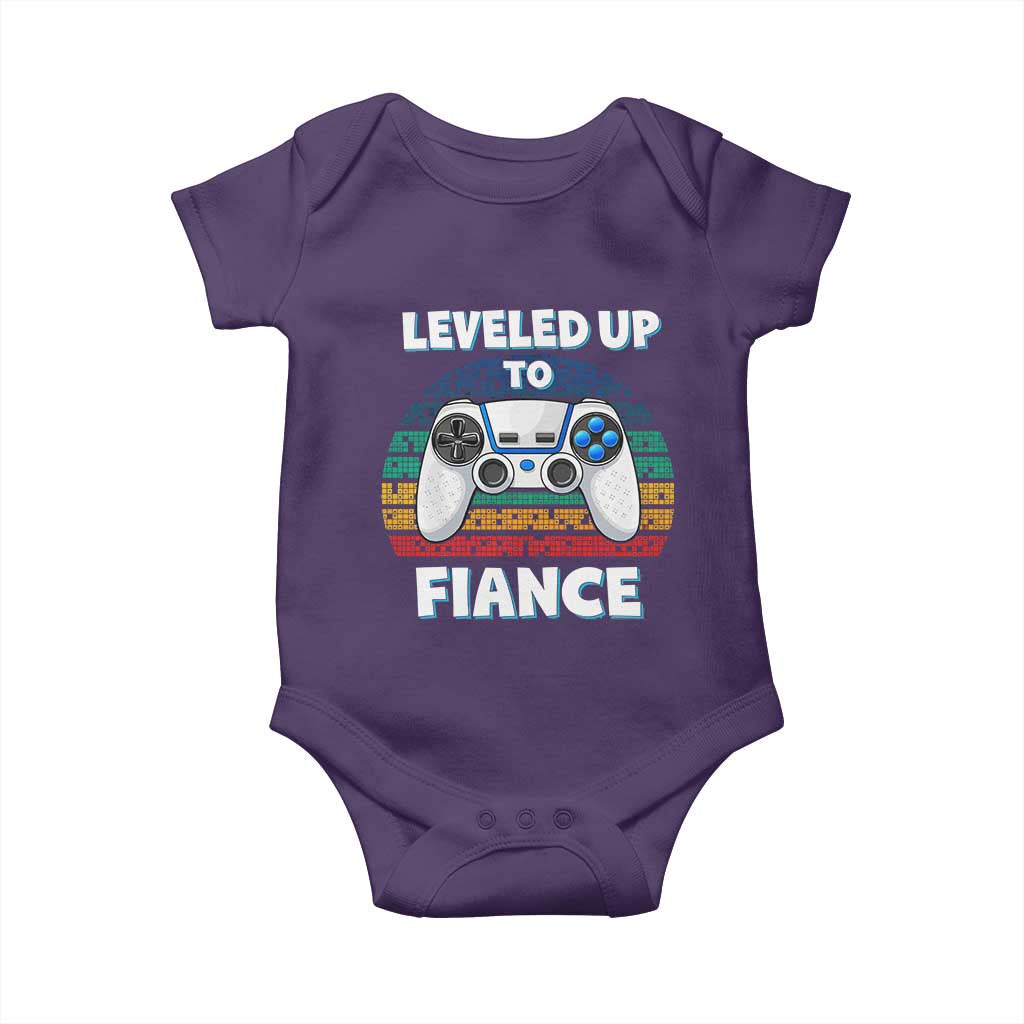 Leveled Up To Fiance Baby Onesie Retro Newly Engaged Gifts For Him