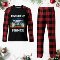Leveled Up To Fiance Plaid Pajama Set Retro Newly Engaged Gifts For Him