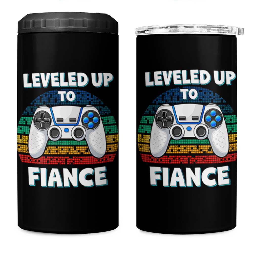 Leveled Up To Fiance 4 in 1 Can Cooler Tumbler Retro Newly Engaged Gifts For Him