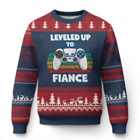 Leveled Up To Fiance Ugly Christmas Sweater Retro Newly Engaged Gifts For Him