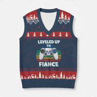 Leveled Up To Fiance V-Neck Knit Sweater Vest Retro Newly Engaged Gifts For Him