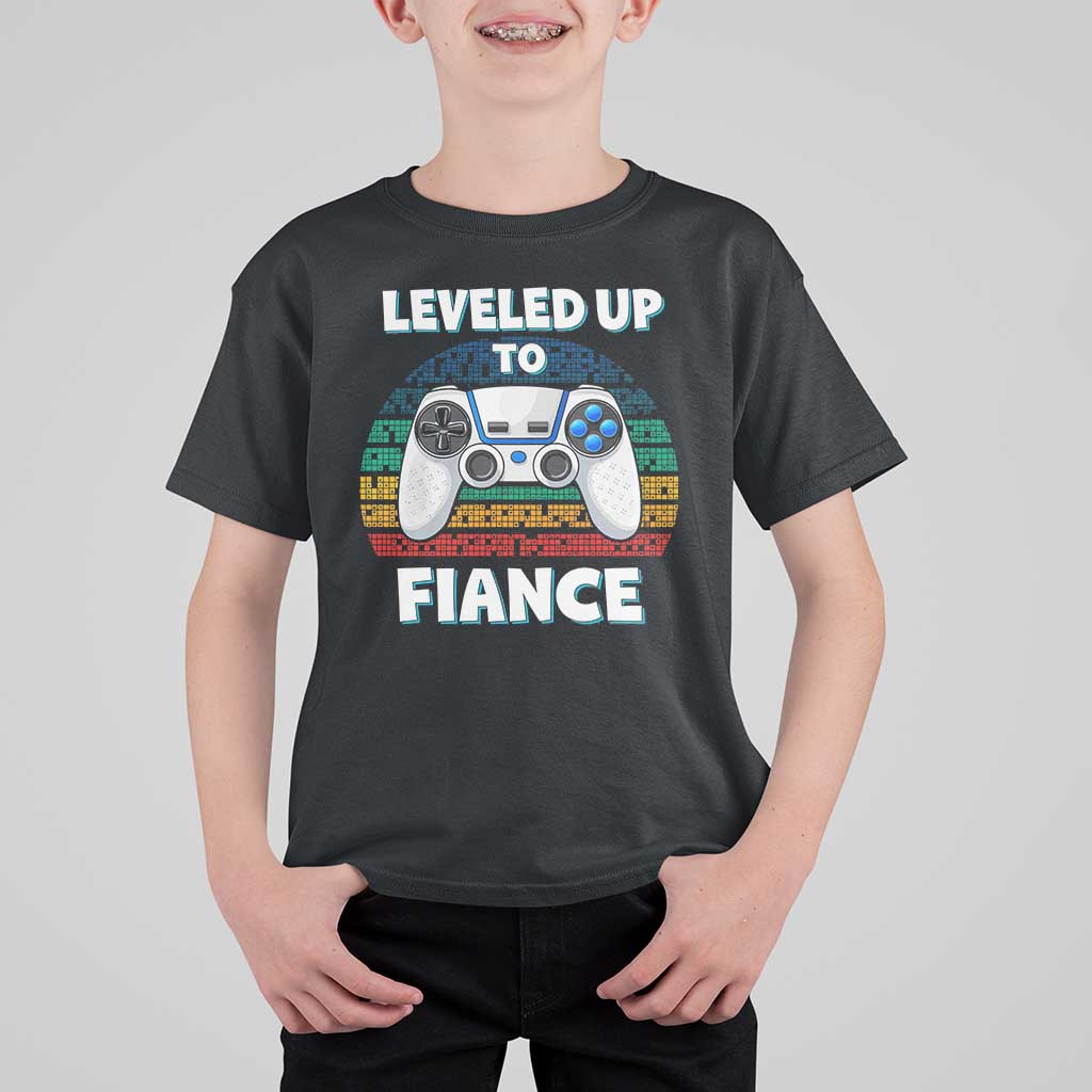 Leveled Up To Fiance T Shirt For Kid Retro Newly Engaged Gifts For Him