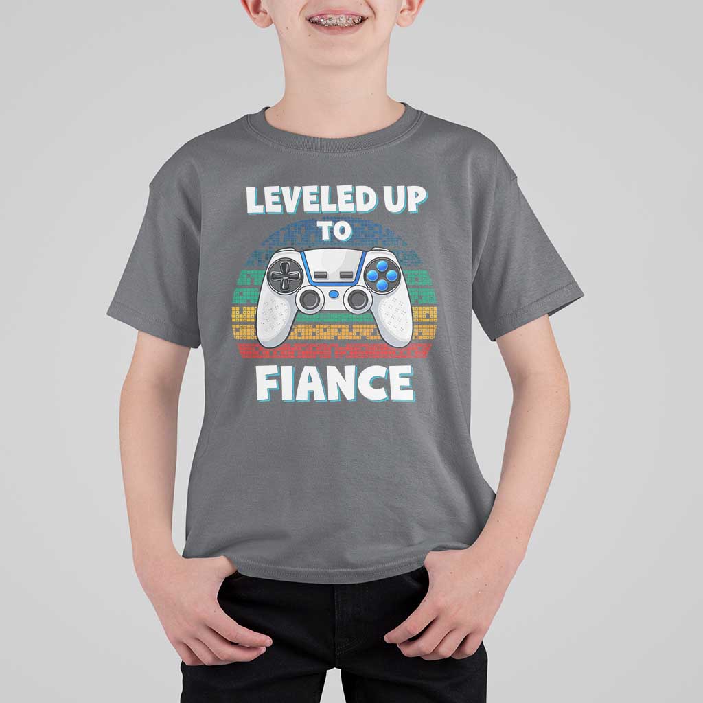 Leveled Up To Fiance T Shirt For Kid Retro Newly Engaged Gifts For Him