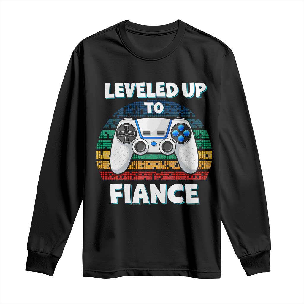 Leveled Up To Fiance Long Sleeve Shirt Retro Newly Engaged Gifts For Him