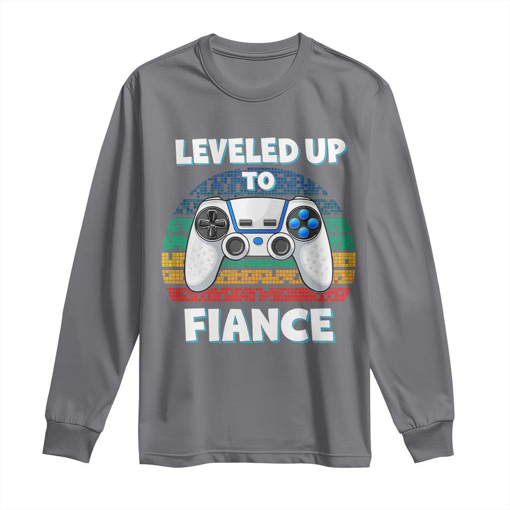 Leveled Up To Fiance Long Sleeve Shirt Retro Newly Engaged Gifts For Him