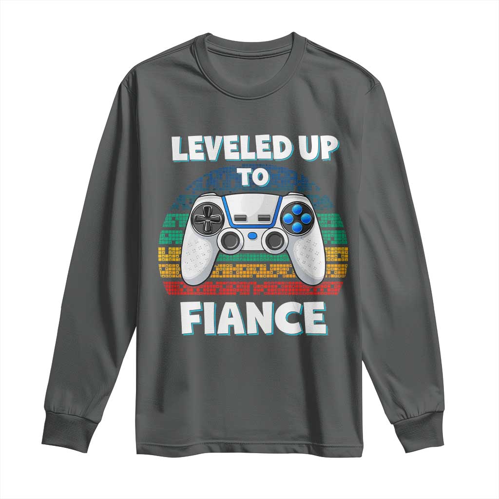 Leveled Up To Fiance Long Sleeve Shirt Retro Newly Engaged Gifts For Him